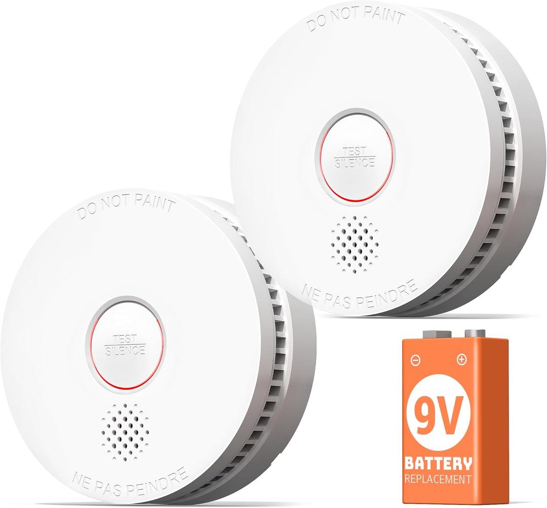Jemay Smoke Detector, 10-Year Fire Detectors Photoelectric Smoke Alarm Low Battery Warning Test & Silence Button, Easy to Install Home Fire Alarm for Kitchen Bedroom, 2 Pack