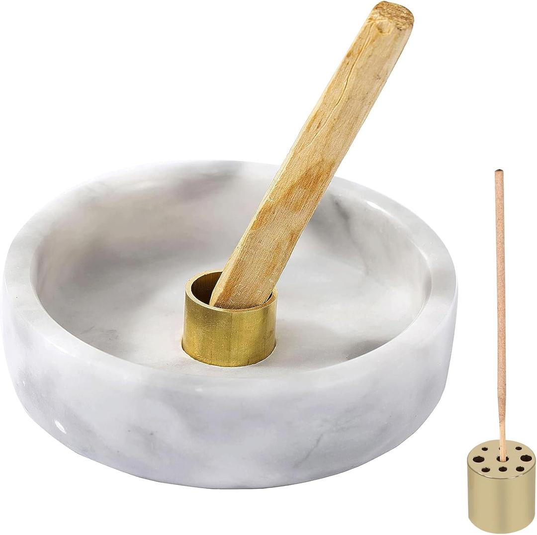 Palo Santo Holder, Natural Marble Incense Burner for Palo Santo Sticks, Handmade Stick Incense Holder Ideal for Smudging, Incense Burning, Decoration (Natural White & Grey)