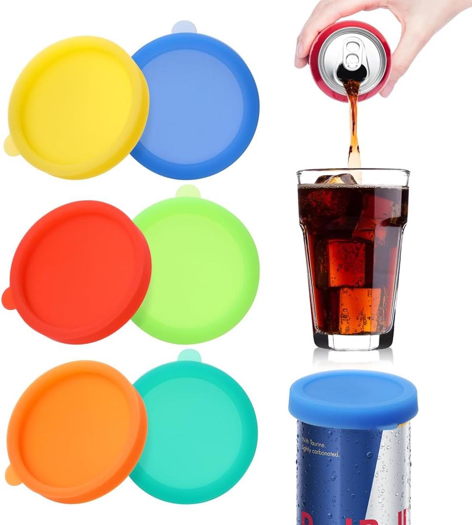 Aieve Silicone Soda Can Lids, Reusable Can Covers/Toppers for Soda, Can Saver for Soda, Pop, Coke, Beverage, Fits Slim Standard Mini Cans (6 Pack, Assorted, BPA-Free)