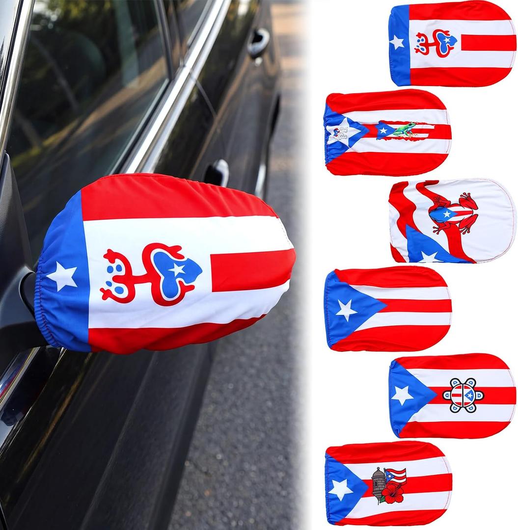 Tallew 12 Pcs Puerto Rico Flag Side View Mirror Covers Auto Rearview Protection Cover Exterior Rear View Accessories Car Mirror Accessories with Drawstrings for Car Vehicle