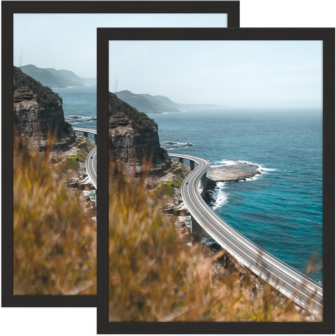 COREAET 18X24 Picture Frames Made of Solid Wood with High Definition Plexiglass,Black Poster Frame for Vertical or Horizontal Wall Display,2 PACK