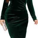 TINSTREE Womens Plus Size Long Sleeve Velvet Bodycon Dresses Sexy Ruched Wrap Deep V Neck Party Cocktail Dress:  X-Large Plus