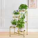 iDavosic.ly 5 Tier Large Plant Stand Indoor, 10 Inch Wide Tall Corner Metal Plant Stands Outdoor for Multiple Plants, Folding Tiered Flower Display Holder Rack Shelf, Gold