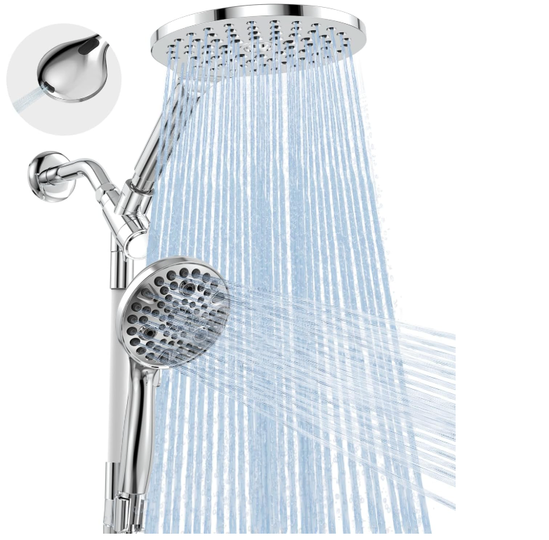 MakeFit Dual Handheld Shower Head Combo, 2-in-1 Rain Shower Heads System 8 Inch Rainfall Shower Head and 10 Modes High Pressure Hand Held Showerhead with Built-in Power Wash