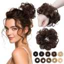 MY-LADY Messy Bun Hair Pieces Human Hair for Women Real Hairpiece Wavy Scrunchies Tousled Updo Donut Chignon Ponytail Extension Dark Brown