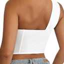 SOFIA'S CHOICE Women One Shoulder Corset Top Cutout Bustier Crop Top with Underwire Boned Bodycon Party Clubwear White Medium (White, M)