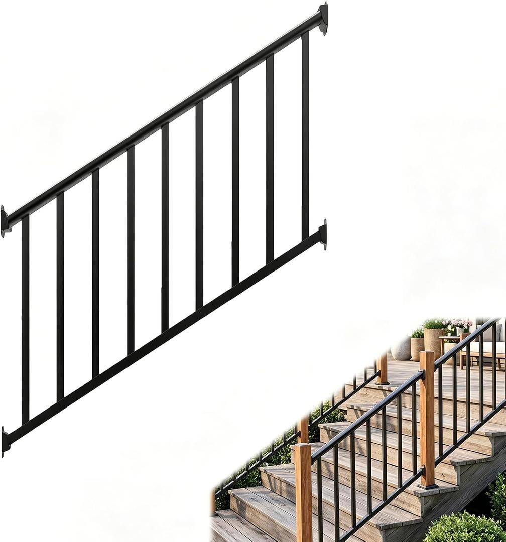Metty Metal 5Ft W x 36in H Stair Deck Railing Kit, Textured Black AAMA2604 Powder Coat, IBC Certified Guard Rail for Deck Porch Balcony Patio Outdoor