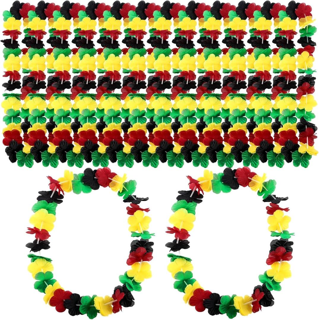 Zeyune Juneteenth Leis Decorations Juneteenth Flower Leis Bulk Black History Month Flower Necklaces June 19th Party Supplies Black Freedom Day Party Decorations(12 Pcs)
