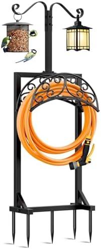 Jvgoo Garden Hose Holder for Outside - Upgraded Water Hose Holders with 5 Spikes & 2 Shepherds Hooks, Freestanding Hose Stand Heavy Duty Hose Hanger Hose Storage Hose Reel Rack for Outside Yard Lawn