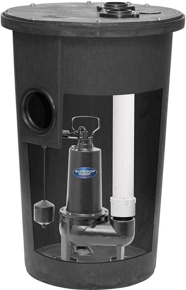 Superior Pump 93020 1/2 HP 2" Cast Iron Sewage Pump System with Vertical Float Switch , Black