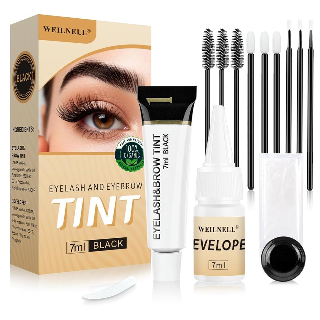 Eyelash & Eyebrow Color Kit, 2 in 1 Professional Lash & Brow Color Kit, Easy to Use with Natural Results, DIY Hair Coloring Eye Lash & Eye Brow Set for Beginner Salon Beauty 7ml (Brown/Light Brown)
