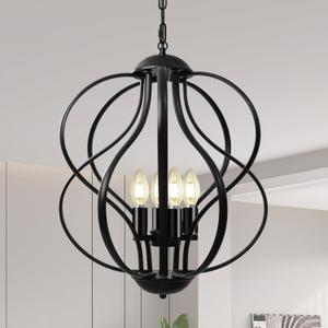 Black Chandelier for Dining Room Light Fixture, 4-Light Modern Farmhouse Chandelier, 17" Large Ceiling Hanging Industrial Pendant Light for Kitchen Island Living Room Foyer Entryway Stair