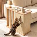Cat Corner Side Table Scratcher, 2-in-1 Couch Protector from Cat Claws with Scratching Posts, Sturdy Wood Frame & Replaceable Natural Sisal Scratch Pad, Fits Left or Right Sofa Arm, Oak, 23.5"H