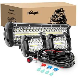 Nilight LED Light Bar Set, 12 Inch 300W Triple Row Spot Flood Combo Work Driving Lamp, 2 Pcs 4 inch 60 W with Wiring Harness for Off road ATV Boat Lighting