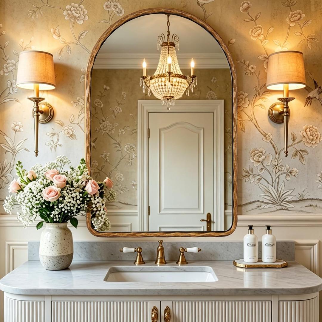ANDY STAR Hand-Forged Gold Arched Bathroom Mirror for Wall, 24x36 Inch Vintage Solid Steel Metal Frame Bathroom Vanity Mirror, Antique Arch Wall Mirror, Hangs Vertically
