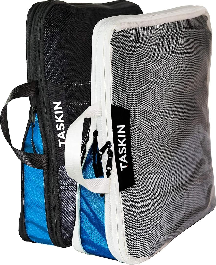 Taskin Compression Packing Cubes | Separate Clean & Dirty Compartments w/Flexible Separator | YKK Zippers | | Set of 2 (2XL)