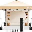 VIVOHOME 10x10ft Pop Up Canopy Tent with Sidewall and 6 Pockets, One Push Setup Outdoor Portable Shelter Tent Heavy Duty with Wheel Carry Bag and 4 Sandbags, Beige