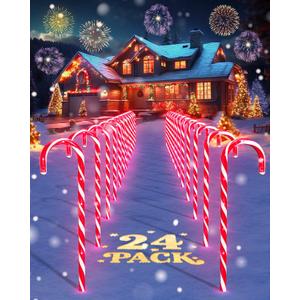 COOLWUFAN 24 Pack Christmas Candy Cane Pathway Lights, 17'' Outdoor Christmas Decorations Pathway Markers Lights for Indoor & Outdoor Holiday Party Patio Yard Lawn, Driveway, Walkway Decor