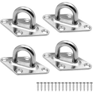 4 Pieces 316 Stainless Steel Ceiling Hook Pad Eye Plate Marine Hardware Hook Loop with Screws