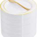 WELLIFE 60 PCS Gold Plastic Dessert Plates and 60 PCS Forks, 6.3 inch Disposable Salad Plates, Premium White Appetizer Plates with Gold Rims, Perfect for Party