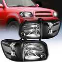 Nilight Headlight Assembly for 2005 2006 Toyota Tundra 4 Door Double Crew Cab 2005 2006 2007 Sequoia Pickup Replacement Black Housing Clear Reflector Driver and Passenger Side