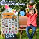 First Day of School Decoration - 13'' x 5'' School Bus Design - Welcome Wood Sign With 5 Hanging Apple - Display Picture Boards with 30 Clips - Back To School Hanging Plaque Decor For Classroom- A03