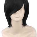 Topcosplay Unisex Short Black Wigs Straight Cosplay Halloween Costumes Wig With Bangs Bob Wig