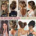 2 PCS Messy Bun Hair Piece Wavy Curly Scrunchies Synthetic Chignon Ponytail Hair Extensions Thick Updo Hairpieces for Women Girls(Dark Brown Mix Ash Blonde)