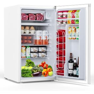 COWSAR 3.2 Cu.Ft Dorm Fridge with Freezer, Single Reversible Door Compact Refrigerator, Adjustable Thermostat, 2 Removable Shelves, Commercial Drink Fridge for Bedroom, Office, Kitchen, Dorm, White