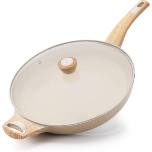 SENSARTE Ceramic Nonstick Frying Pan Skillet with Lid 12.5Inch Large Non Stick Non-toxic Healthy Kitchen Cooking Chef's Pan, Free of Intentionally Added PFOA/PFAS/PTFE, Induction Compatible