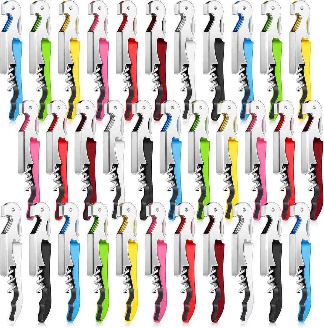 Honoson 40 Pieces Opener Bulk Corkscrew Bottle Key Opener Waiter Metal Heavy Beer Corkscrew Serrated Foil Cutter Key for Servers Home Restaurants Bars Waiter Bartenders (Fresh Colors)