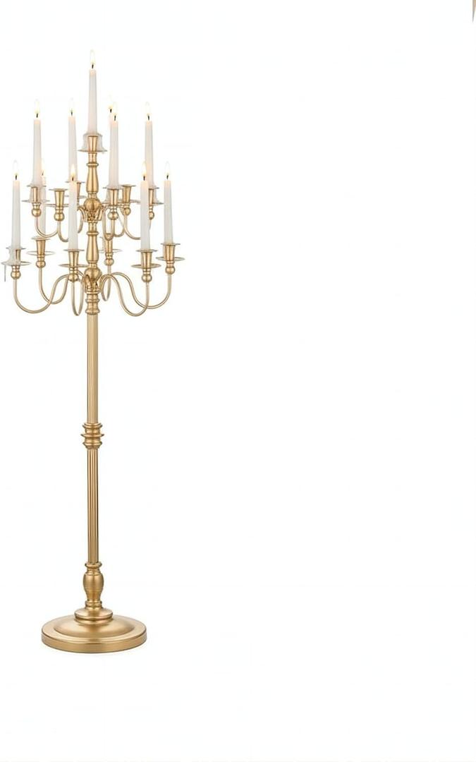 Bigsee Floor Candelabra Tall 13 Arms Candle Holders for Wedding Centerpiece: 55" Gold Metal Candlestick for Taper Candle and Floral Centerpiece Stand Wedding Event Aisle Party (1, Gold)