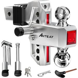 ANTbay Adjustable Trailer Hitch Towing Ball Mounts, Fits 2-Inch Receiver, 6" Drop/ Rise Drop, Dual Ball (2" X 2-5/ 16"), 12, 500 GTW with Trailer Locks, Sliver