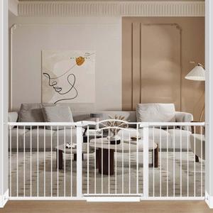 Fairy Baby 76.4"-81.8" Extra Wide Baby Gate Indoor for Stairs, Pressure Mounted Long Dog Gates for Doorways Walk Thru No Drill Pet Gates Child Safety Gate, White
