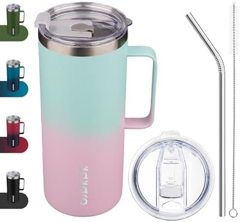 BJPKPK Insulated Coffee Mug with 2 Lids, 32oz Stainless Steel Insulated Tumbler with Handle, Double Wall Vacuum Coffee Cups, BPA Free Travel Mug for Coffee, Tea and Drinks, Marshmallow