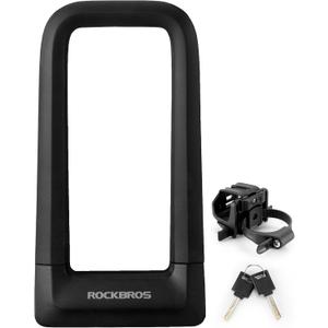ROCKBROS Heavy Duty Anti Theft Bike U Lock with Cable Silicone Cover (Max 22.5MM + Mounting Bracket)