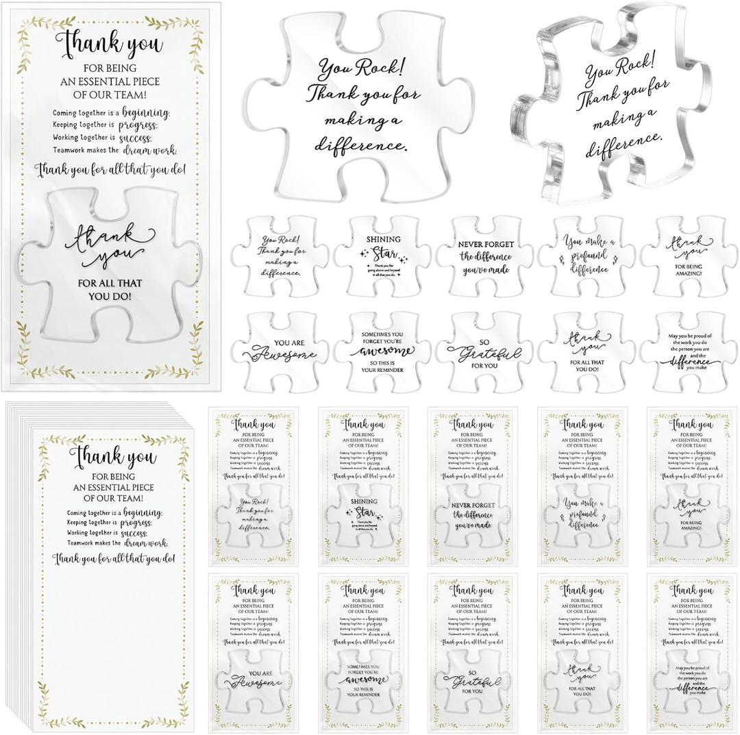 20 Sets Employee Appreciation Gifts Bulk Acrylic Puzzle Piece Plaque, 10 Styles