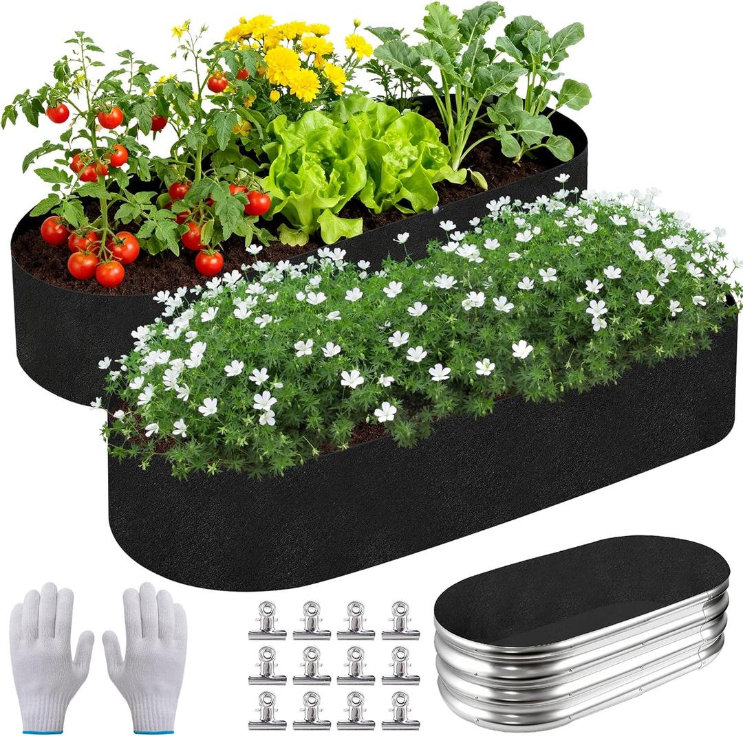 2 Sets 4 x 2 x 1 ft Raised Garden Bed Liner Bag, Breathable Grow Bed Fabric Liners with Clips and Gloves, Garden Box Non Woven Bag for Outdoor Plants Growth Keep Soil Isolation (No Garden Bed)