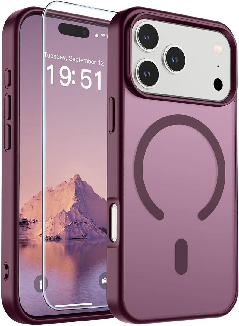 SUPFINE Magnetic for iPhone 17 Pro Max Case (Compatible with MagSafe)(Military Grade Drop Protection) Translucent Matte Shockproof with Anti-Fingerprint Phone Cover,Wine Red