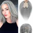 Hair Toppers for Women Real Human Hair, 360 Cover Middle Part Human Hair Toppers for Women with Thinning Realistic Scalp Line Upgrade Basement Toppers Hair Pieces (Gray, Side Bangs)