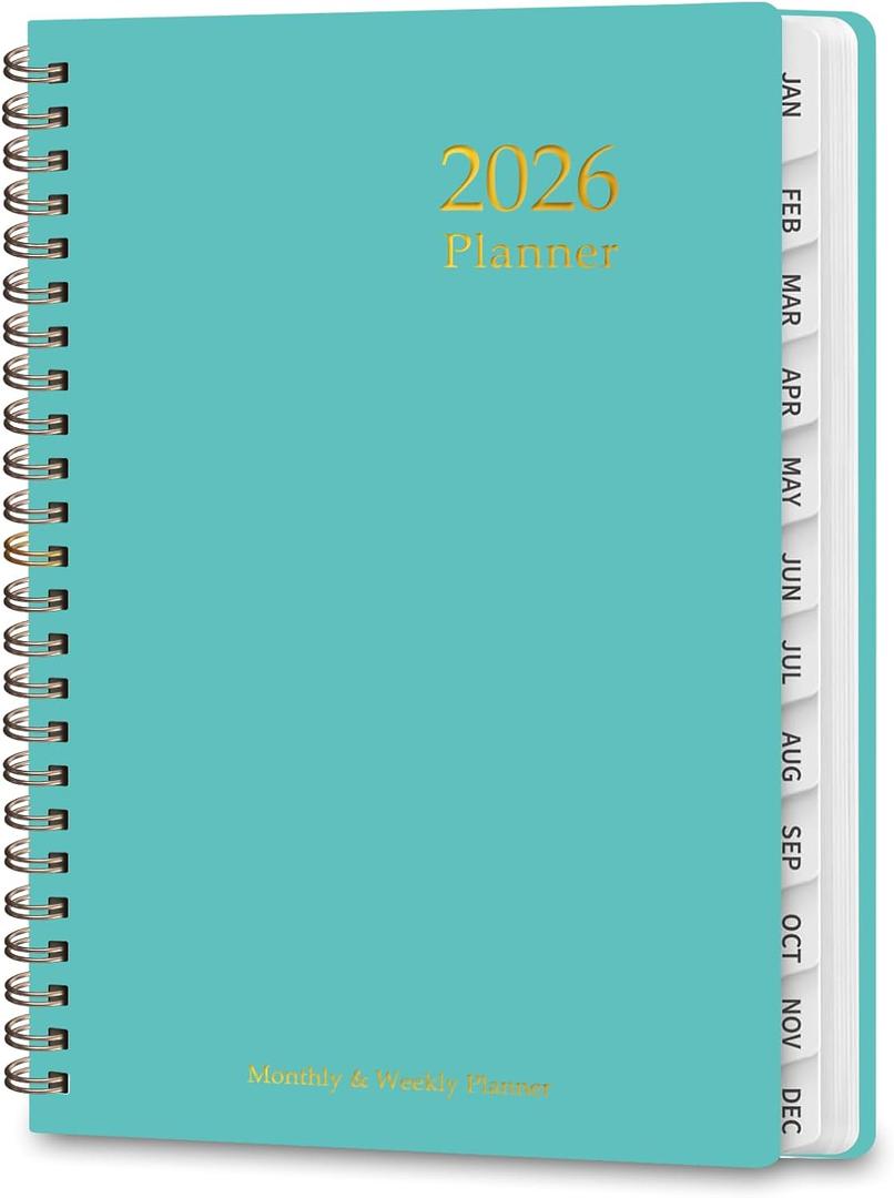 2026 Planner, Weekly and Monthly Calendar Planner, Academic Daily Agenda (Jan 2026 - Dec 2026), Hardcover Planning Notebook for Office Accessories and School Supplies, 8.5" x 11", Light Turquoise