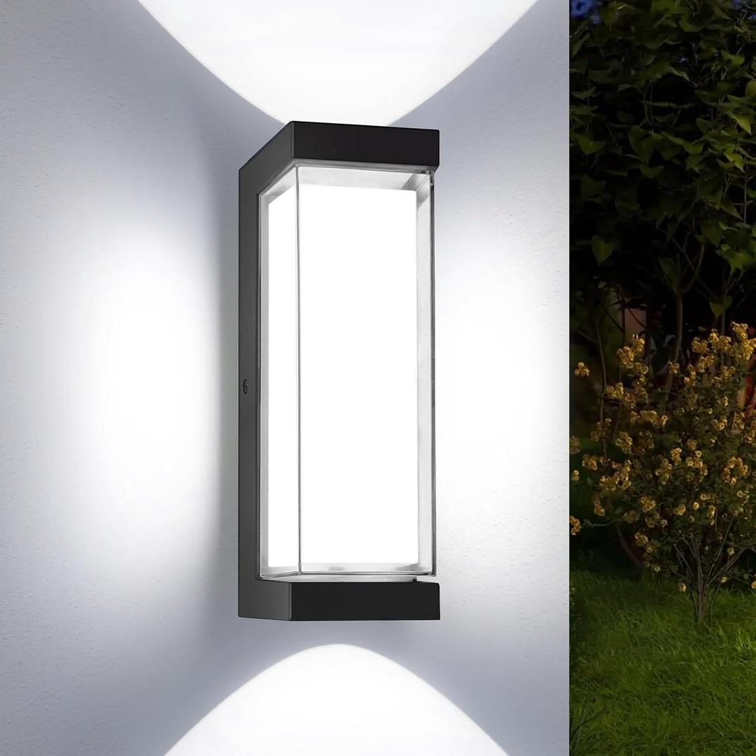 LED Exterior Lighting Fixtures, 24W IP65 Waterproof Outdoor Wall Sconce, 3000LM 6000K Porch Lights with Double Lampshades, Black Wall Lamps for Outside, Modern Wall Mount Lighting for Entryway