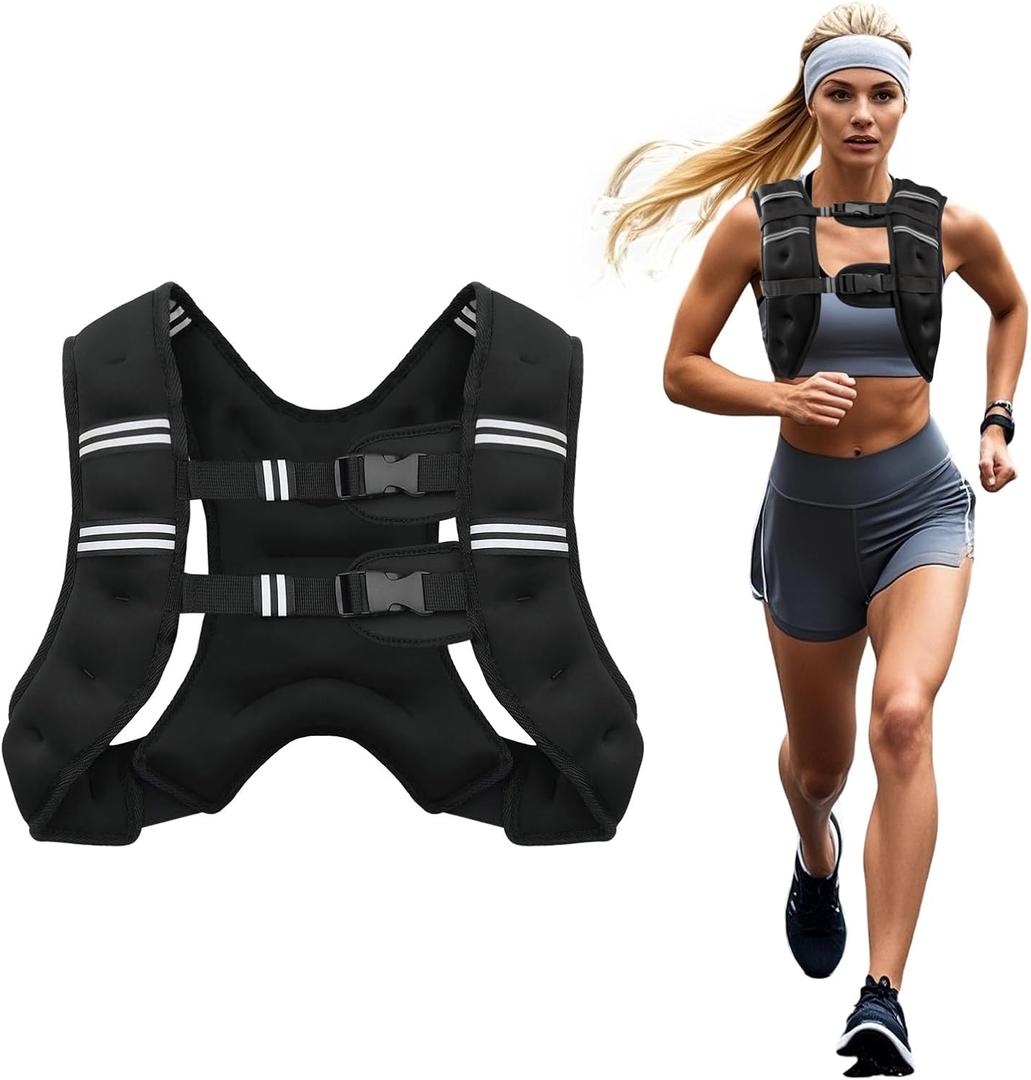 Weighted Vest, 6lb/8lb/12lb/16lb/20lb/25lb/30lb Weight Vest for Men Women, Body Weight Vests Adjustable with Reflective Stripe for Strength Training, Running, Training Workout, Jogging, Walking (12 LB, Black)