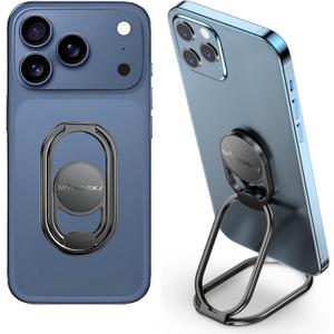 Phone Ring Holder Finger Kickstand 360Rotation Cellphone Back Grip Foldable Cell Phone Stand for Desk Compatible with iPhone iPad Smartphones Tablets (Black)