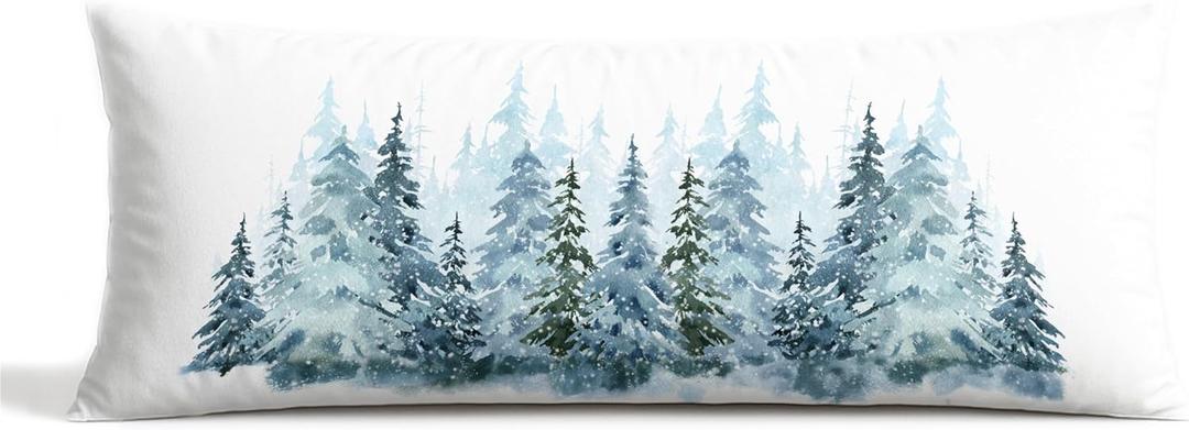 Winter Forest Body Pillow Cover 20x54,Christmas Body Pillow Case,Christmas Pillowcase,Winter Pillows Covers,Winter Gifts for Women,Watercolour Xmas Tree Forest Green Long Pillow Case (Color06)