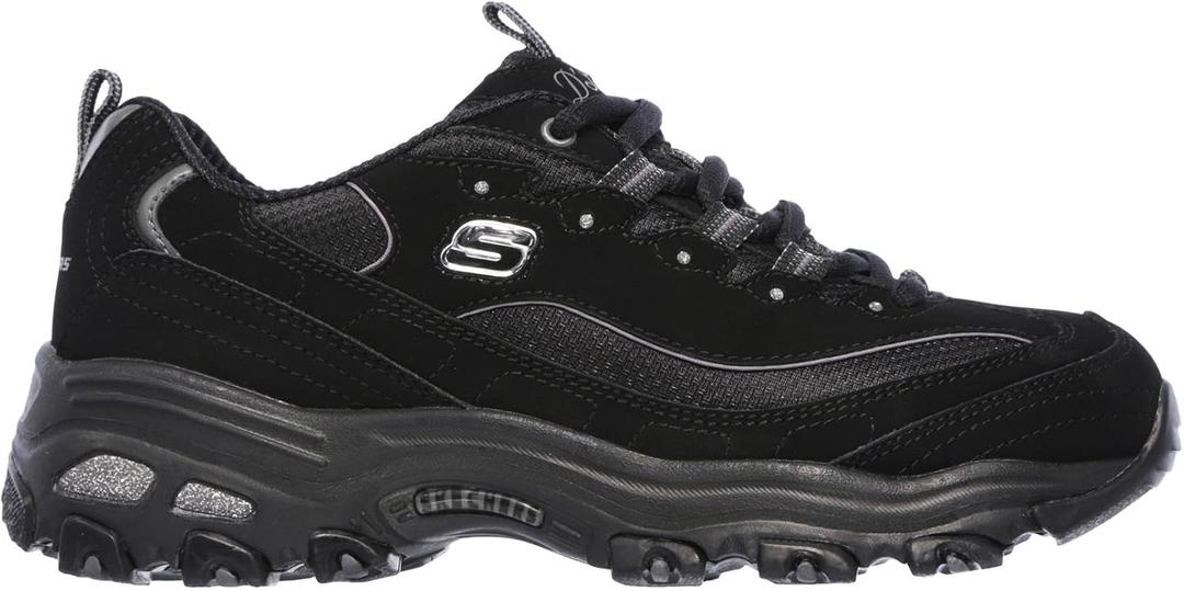 Skechers Sport Women's D'Lites Memory Foam Lace-up Sneaker, Black, 6 W US