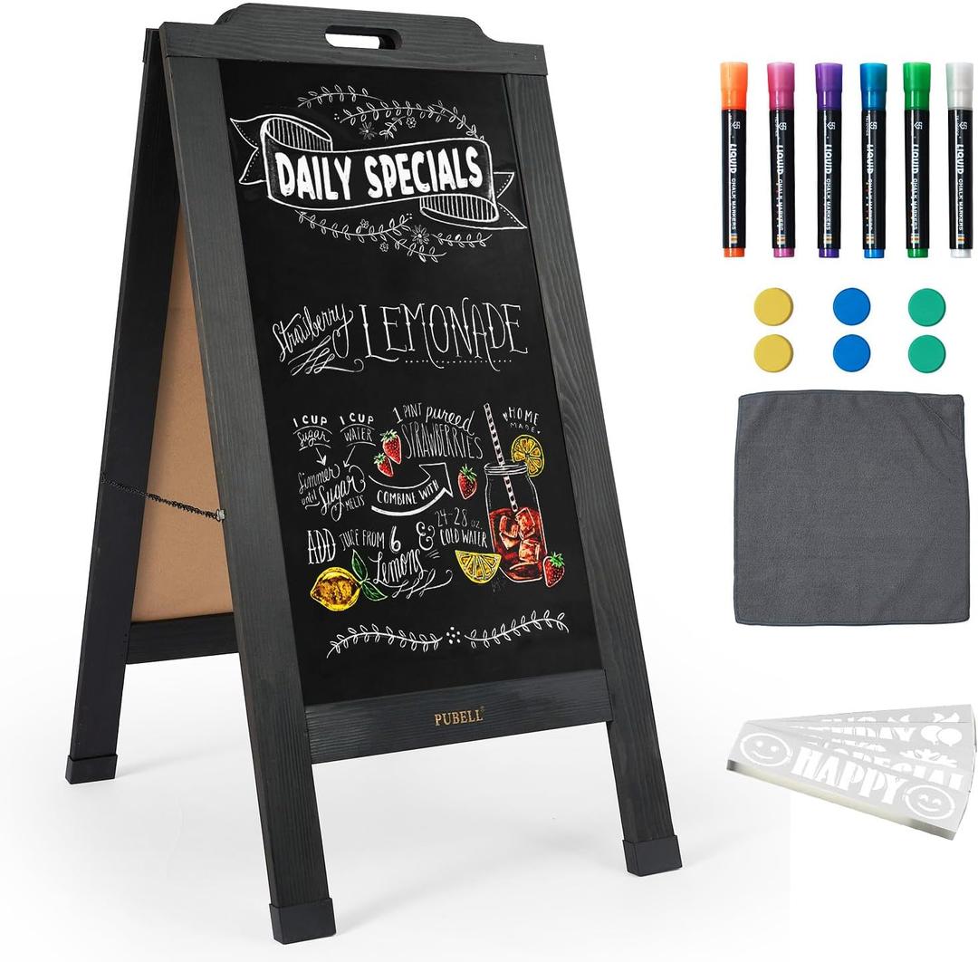 Magnetic Sandwich A-Frame Chalkboard Sign - 40 x 20 Inches, Black Large Wooden Chalk Board for Sidewalk, Stand up Double-Sided Outdoor Easel Display for Restaurant Cafe Shop Wedding Party or Business