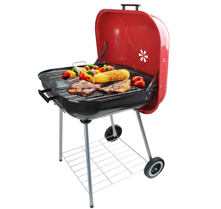 Alpine Cuisine 22x25 Inch Portable Charcoal BBQ Grill with Wheels, Heavy-Duty Outdoor Grilling for Patio, Tailgating & Camping - Red