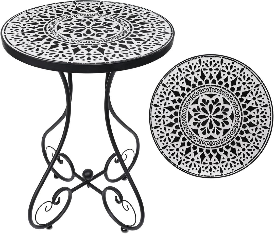 14" Mosaic Outdoor Side Table,Patio Accent Table Round Coffee Table, 14 inches x 14 inches x 21.34 inches