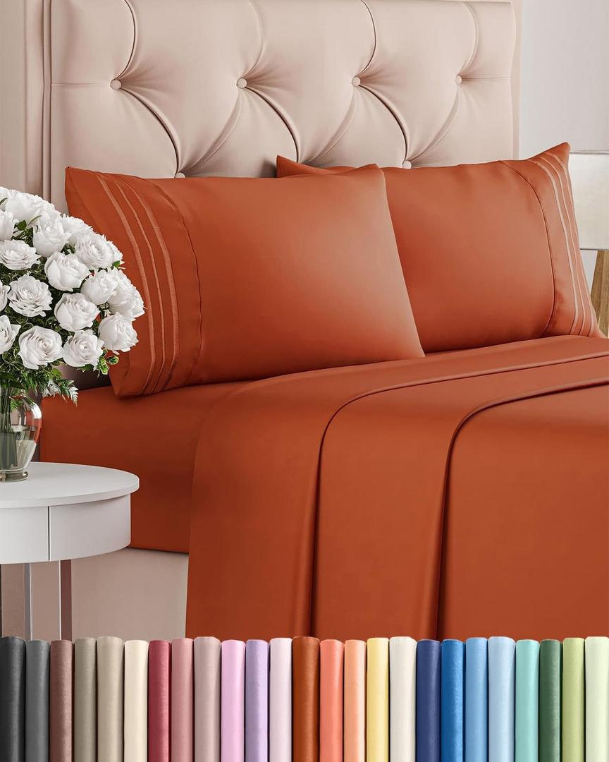 King Size 4 Piece Sheet Set - Comfy Breathable & Cooling Sheets - Hotel Luxury Bed Sheets for Women and Men - Deep Pockets, Easy-Fit, Soft and Wrinkle Free Sheets - Terracotta Oeko-Tex Bed Sheet Set